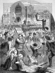 Aufruhr vor dem Parlament bei der Einführung des Verbrauchssteuergesetzes, Illustration aus 